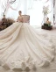 Elegant Champagne Wedding Dresses 2019 Ball Gown Off-The-Shoulder Beading Lace Flower Sequins Short Sleeve Backless Cathedral Train