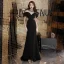 Elegant Sorte Selskabskjoler 2019 Havfrue Scoop Neck Beading Rhinestone Kort Ærme Lange Kjoler