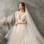 Élégant Champagne Robe De Mariée 2019 Princesse Encolure Dégagée Appliques Cristal En Dentelle Fleur Sans Manches Dos Nu Chapel Train