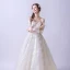 Charming Champagne Wedding Dresses 2019 A-Line / Princess V-Neck Beading Lace Flower Bell sleeves Backless Sweep Train