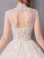 Chic / Beautiful Champagne Wedding Dresses 2019 A-Line / Princess High Neck Appliques Lace Flower Beading Pearl Sequins Cap Sleeves Backless Cathedral Train