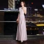 Chic / Beautiful Blushing Pink Evening Dresses  2019 A-Line / Princess Scoop Neck Glitter Polyester Sash Sleeveless Floor-Length / Long Formal Dresses