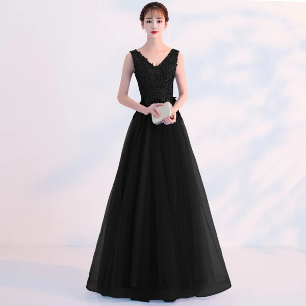 Affordable Pool Blue Evening Dresses 2019 A-Line / Princess V-Neck Lace Flower Sleeveless Backless Floor-Length / Long Formal Dresses