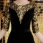 Elegant Black Evening Dresses  2019 A-Line / Princess Scoop Neck Sequins Suede 1/2 Sleeves Floor-Length / Long Formal Dresses