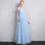 Modest / Simple Sky Blue Bridesmaid Dresses 2018 A-Line / Princess Shoulders Backless Short Sleeve Floor-Length / Long Wedding Party Dresses