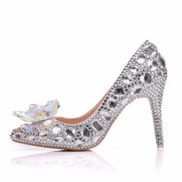Charmant Multifarben Aschenputtel Kristall Brautschuhe 2019 Strass 9 cm Stilettos Spitzschuh Hochzeit Pumps