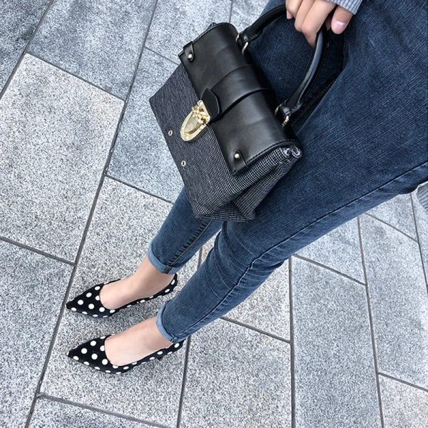 Snygga / Fina Svarta Casual Pumps 2019 Läder Prickig 10 cm Stilettklackar Spetsiga Pumps