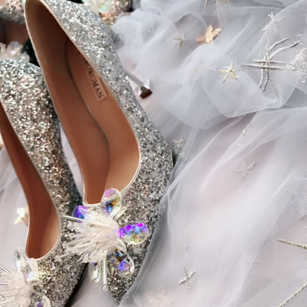 Glitter Champagne Handgemaakt Kristal Bruidsschoenen 2019 Pailletten Rhinestone 8 cm Naaldhakken / Stiletto Spitse Neus Huwelijk Pumps