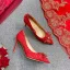 Chinese style Red Lace Flower Wedding Shoes 2021 Leather Rhinestone 9 cm Stiletto Heels Pointed Toe Wedding Pumps High Heels