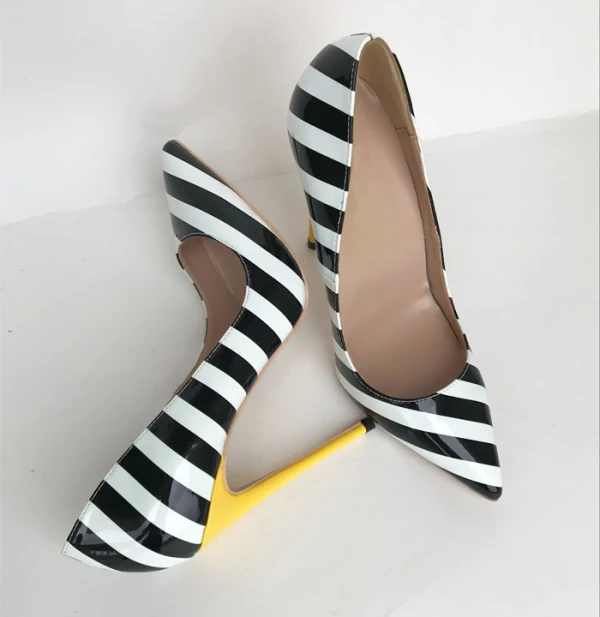 Chic / Beautiful Black White Striped Casual Pumps 2019 12 cm Stiletto Heels Pointed Toe Pumps