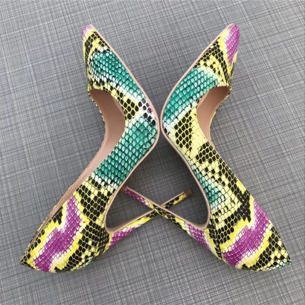 Amazing / Unique Multi-Colors Rave Club Pumps 2019 Leather Snakeskin Print 12 cm Stiletto Heels Pointed Toe Pumps