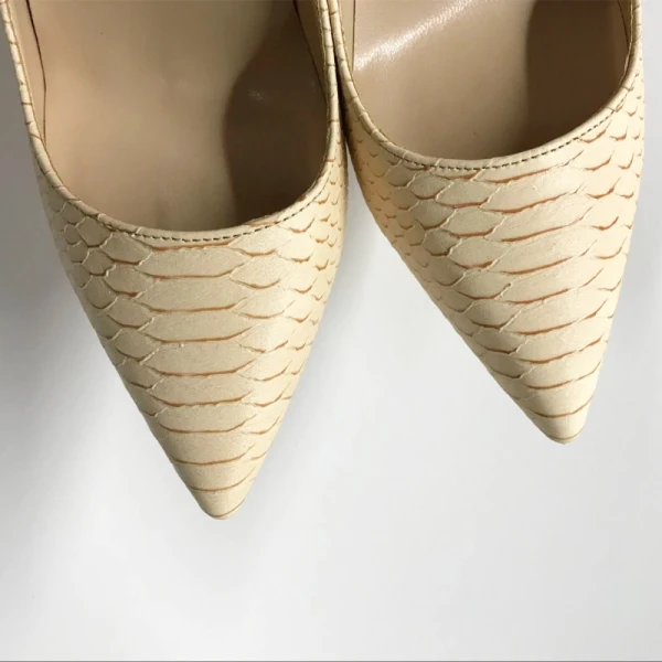 Simple Beige Désinvolte Escarpins 2019 Cuir Motif Peau De Serpent 10 cm Talons Aiguilles À Bout Pointu Escarpins