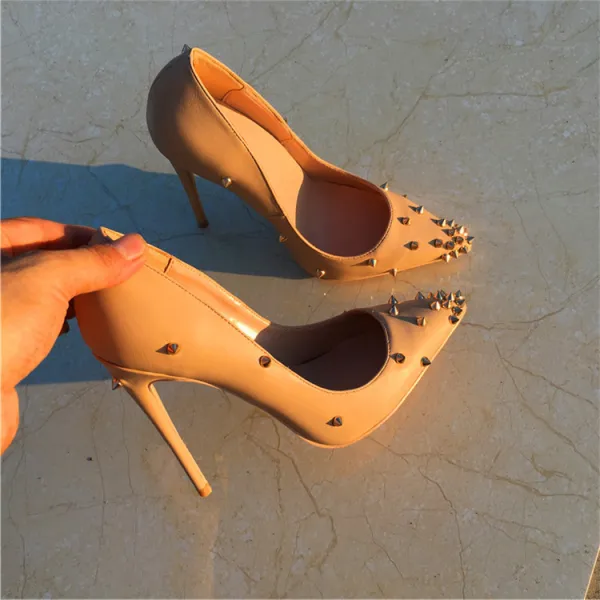 Schöne Nude Abend Pumps 2019 Niet 12 cm Stilettos Spitzschuh Pumps