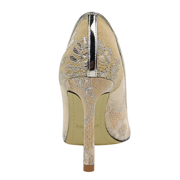 Fine Sølv Blonder Aften Pumps 2019 8 cm Stiletthæler Spisse Pumps