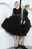 Elegant Black Evening Dresses  2019 A-Line / Princess V-Neck Lace Tassel Bow Long Sleeve Knee-Length Formal Dresses