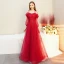 Chic / Belle Rouge Robe De Soirée 2019 Princesse Bretelles Spaghetti Noeud Dos Nu 3/4 Manches Longue Robe De Ceremonie