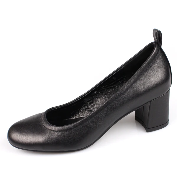 Simple Kaki Désinvolte Escarpins 2019 Cuir 5 cm Talons Épais À Bout Rond Escarpins
