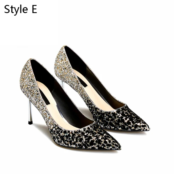 Scintillantes Argenté Cuir Soirée Escarpins 2019 Paillettes 8 cm Talons Aiguilles À Bout Pointu Escarpins