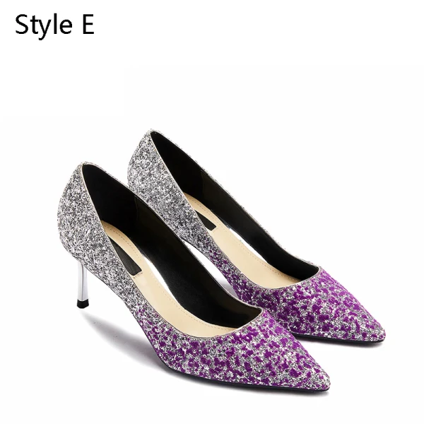 Sparkly Silver Evening Party Pumps 2019 Leather Sequins 6 cm Stiletto Heels Pointed Toe Pumps