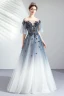 Elegant Gradient-Color Evening Dresses  2019 A-Line / Princess Scoop Neck Beading Pearl Lace Flower 1/2 Sleeves Backless Floor-Length / Long Formal Dresses
