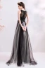 Chic / Beautiful Black Evening Dresses  2019 A-Line / Princess V-Neck Lace Flower Buttons Sleeveless Floor-Length / Long Formal Dresses