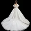 Chic / Beautiful Ivory Wedding Dresses 2019 Ball Gown Scoop Neck Sequins Backless Short Sleeve Chapel Train