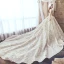 Luxury / Gorgeous Champagne Handmade  Beading Wedding Dresses 2019 A-Line / Princess Scoop Neck Lace Flower Star Sequins Cap Sleeves Backless Cathedral Train
