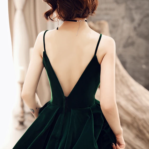Simple Couleur Unie Vert Foncé de retour Robe De Graduation 2019 Princesse Bretelles Spaghetti Daim Sans Manches Dos Nu Longueur Cheville Robe De Ceremonie