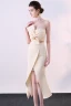 Sexy Champagne 2 Pièces Robe De Soirée 2019 Trompette / Sirène Bustier Noeud Sans Manches Dos Nu Courte Robe De Ceremonie