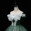 Elegant Dark Green Prom Dresses 2022 Ball Gown Off-The-Shoulder Short Sleeve Sequins Backless Pearl Bow Floor-Length / Long Formal Dresses