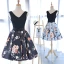 Chic / Beautiful Homecoming Graduation Dresses 2017 A-Line / Princess Printing Bow V-Neck Crossed Straps Sleeveless Short