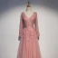 Chic / Beautiful Prom Dresses 2017 A-Line / Princess Appliques Pearl Lace V-Neck Crossed Straps Long Sleeve Floor-Length / Long