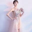 Chic / Beautiful Champagne Evening Dresses  2018 A-Line / Princess Sequins Scoop Neck Sleeveless Floor-Length / Long Formal Dresses