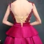 Chic / Beautiful Fuchsia Prom Dresses 2019 A-Line / Princess V-Neck Lace Flower Bow Sequins Sleeveless Backless Floor-Length / Long Formal Dresses