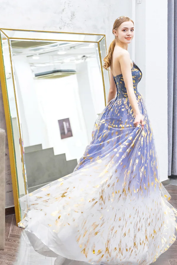 Modern / Fashion Gradient-Color Prom Dresses 2019 A-Line / Princess Strapless Sleeveless Backless Floor-Length / Long Prom Formal Dresses