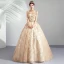 Élégant Doré Robe De Bal 2019 Princesse Col Haut Perlage Paillettes En Dentelle Fleur Sans Manches Dos Nu Longue Robe De Ceremonie
