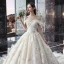 Classy Ivory Wedding Dresses 2019 Ball Gown Off-The-Shoulder Beading Sequins Lace Flower Short Sleeve Backless Cathedral Train