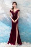 Sexy Burgundy Evening Dresses  2019 Trumpet / Mermaid Off-The-Shoulder Suede Beading Tassel Short Sleeve Backless Split Front Floor-Length / Long Formal Dresses