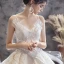 Luxury / Gorgeous Champagne Wedding Dresses 2019 Ball Gown Spaghetti Straps Sequins Sleeveless Backless Bow Royal Train