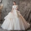 Charming Champagne Wedding Dresses 2019 Ball Gown V-Neck Pearl Sleeveless Backless Cascading Ruffles Cathedral Train