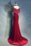 Luxury / Gorgeous Burgundy Handmade  Beading Tassel Evening Dresses  2019 Trumpet / Mermaid High Neck Suede Sash Lace Flower Short Sleeve Sweep Train Formal Dresses