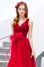 Chic / Belle Rouge Robe De Bal 2019 Princesse V-Cou Perlage En Dentelle Fleur Noeud Sans Manches Dos Nu Longue Robe De Ceremonie