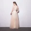 Chic / Beautiful Champagne Bridesmaid Dresses 2018 A-Line / Princess Appliques Bow Scoop Neck Backless Short Sleeve Floor-Length / Long Wedding Party Dresses