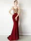 Chic / Beautiful Burgundy Evening Dresses  2019 Trumpet / Mermaid V-Neck Rhinestone Sleeveless Backless Sweep Train Formal Dresses
