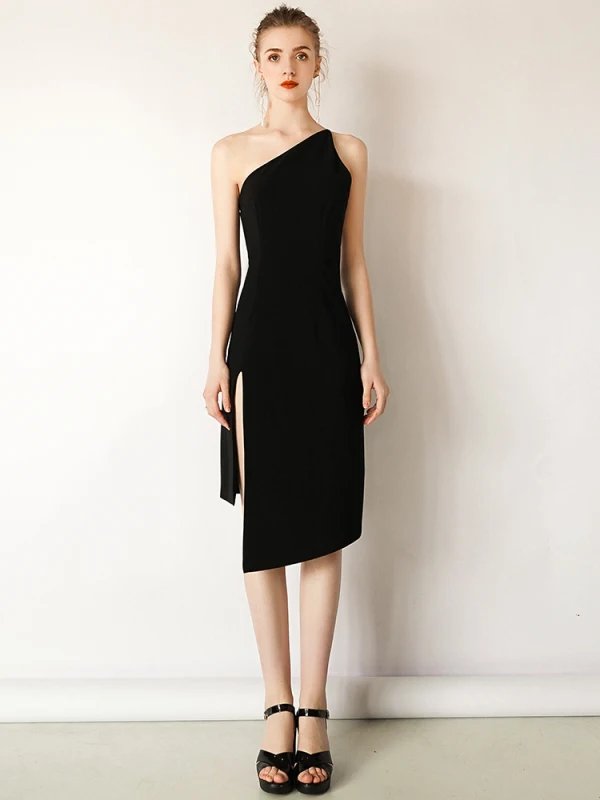 Modern / Fashion Modest / Simple Black Evening Dresses 2019 One-Shoulder Sleeveless Backless Short Formal Dresses