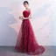 Sparkly Burgundy Evening Dresses  2018 A-Line / Princess Lace Flower Rhinestone Sequins Strapless Backless Sleeveless Sweep Train Formal Dresses