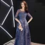 Chic / Belle Océan Bleu Robe De Soirée 2019 Princesse Encolure Dégagée En Dentelle Fleur 1/2 Manches Longue Robe De Ceremonie