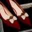 Elegant Red Pearl Bow Wedding Shoes 2021 5 cm Thick Heels Block Heels Pointed Toe Wedding Pumps High Heels