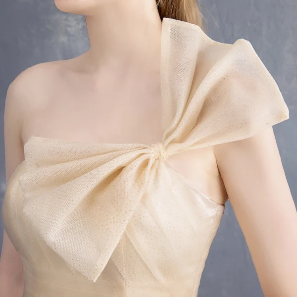 Schlicht Champagner Brautjungfernkleider 2018 A Linie Schleife One-Shoulder Rückenfreies Ärmellos Lange Kleider Für Hochzeit