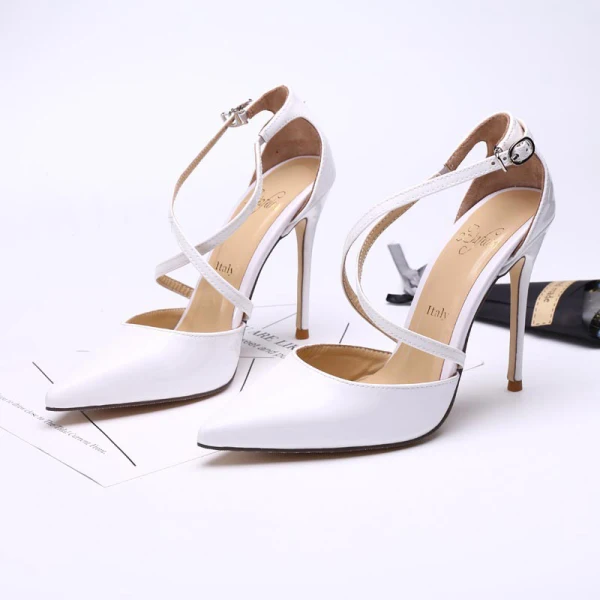 Modest / Simple Nude Evening Party Womens Shoes 2019 Leather Ankle Strap 11 cm Stiletto Heels Pointed Toe High Heels